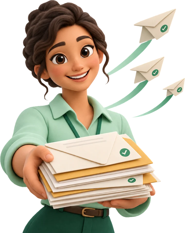 A career helper holding a stack of completed job applications